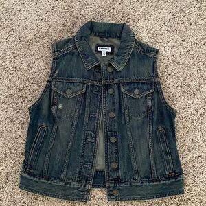 Distressed denim vest